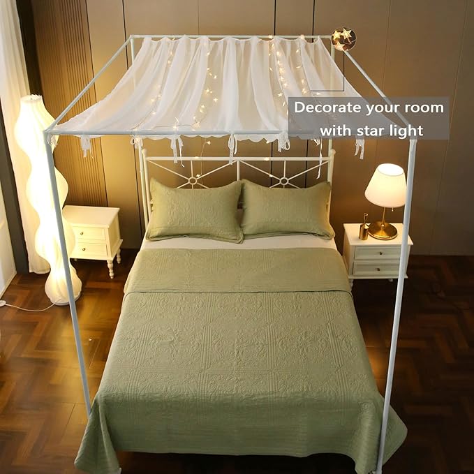 Pleated Full Canopy Bed Curtains for Top of Bed, White Princess Sheer Bed Canopy, Canopy Bed Scarf for Girls(Full,White)