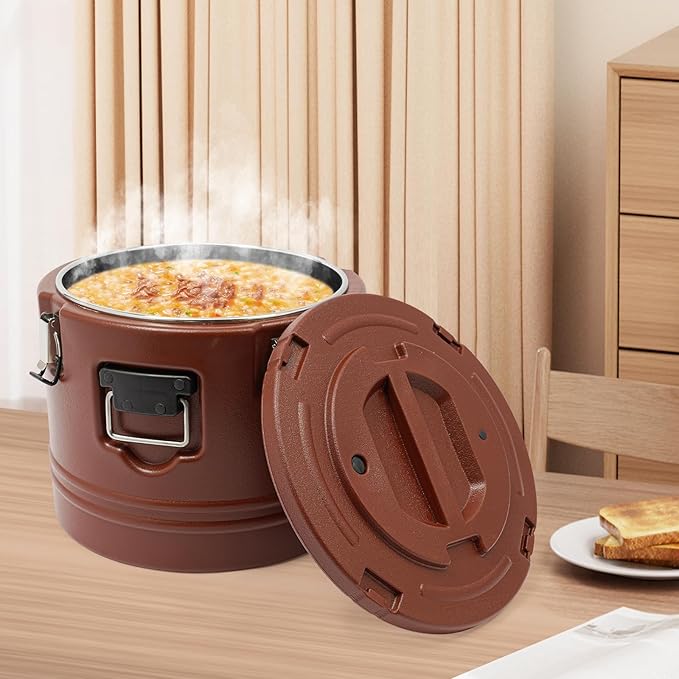 Eapmic 31.7Qt Insulated Food Container, Stainless Steel Container, 30L Commercial Soup Carrier 6 Hours Heat Preservation for Hot and Cold Food Storage Restaurant Canteen Home Lunch Use (Brown, 30L)