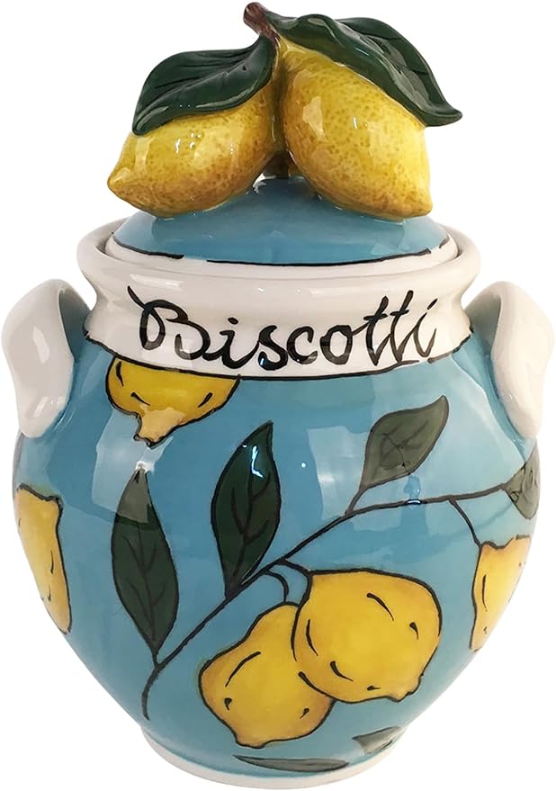 Blue Sky Clayworks Classic Large Lemon Sky Cookie Jar, Ceramic 7" L x 7" W x 10.5" H, Hand-Painted Citrus Lid
