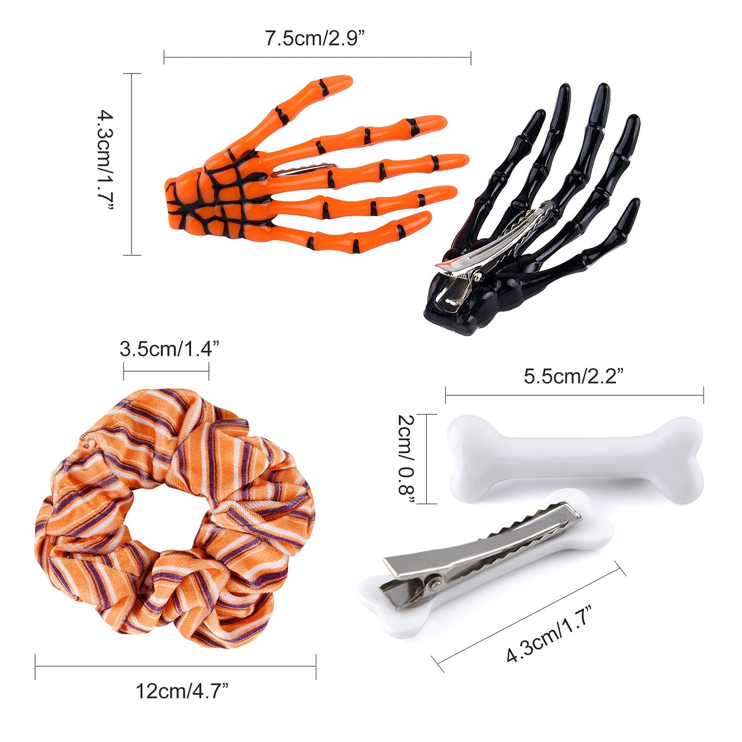 ASTARON 12 Pcs Skeleton Hands Bone Hair Clips and Elastic Hair Ties Bands - Horror Hair Clip for Women Girls ' Halloween Dress U
