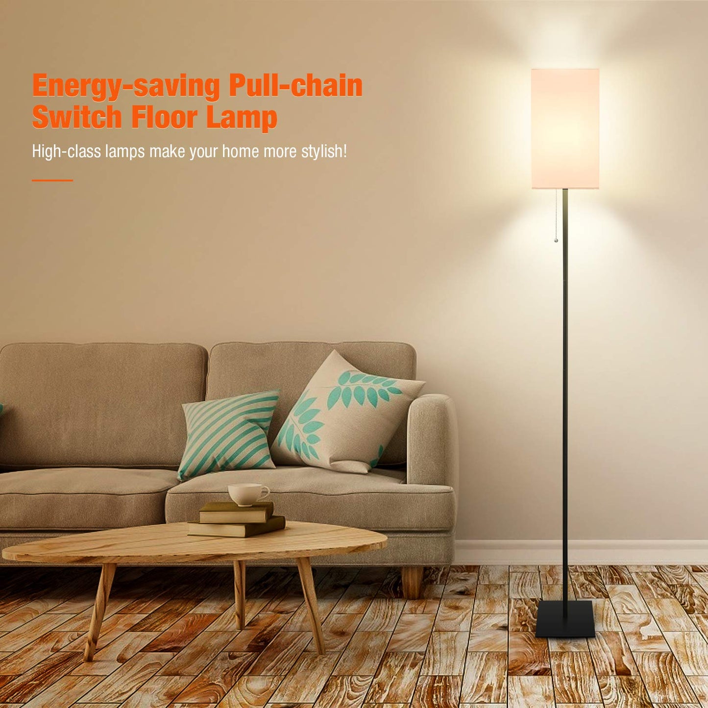FIGDIFOR Floor Lamp, Modern Linen Shade, Black, Model FL-201030, Ideal for Living Room, Bedroom, Office, Kids Room, Bulb Included