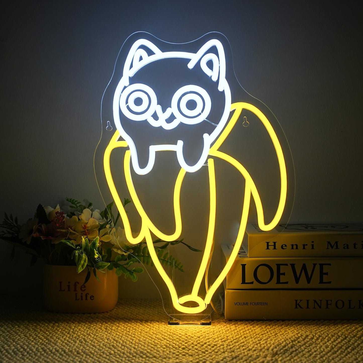 Wanxing Kawaii LED Neon Light - Cat in Banana Sign, USB Powered Acrylic Decor, 16.54inx11.02in, Colorful