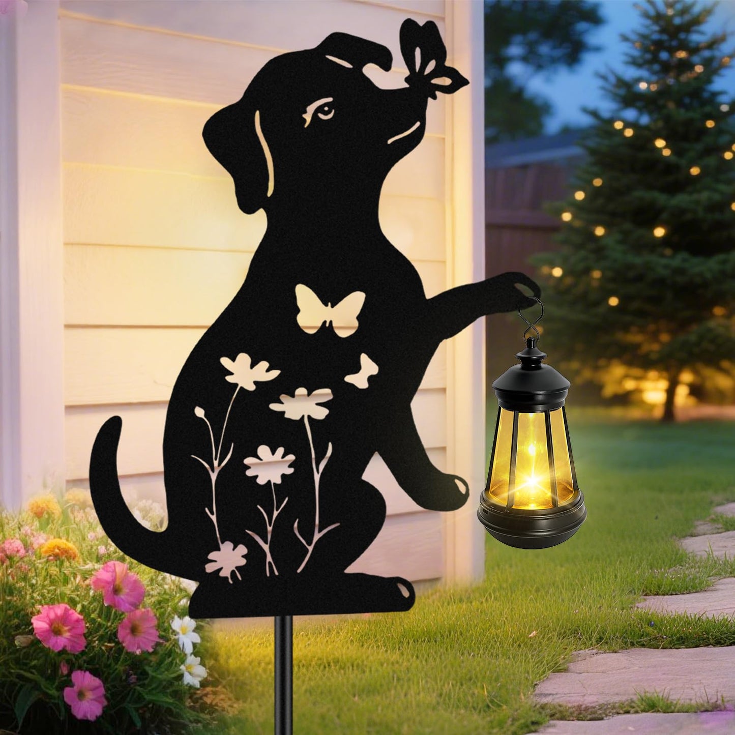 Solar Lights Outdoor Stakes  Metal Dog Solar Lights  Birthday Gifts For Women Mom Grandma  Waterproof Hanging Lantern Garden Silhouette Ornaments Decor Outside Backyard  Yard Art  Patio  Pathway