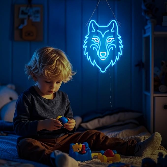 Wolf Neon Light, Dimmable LED Wolf Animal Neon Wall Sign USB Powered, Decorations for Bedroom Living Room Game Room Man Cave Home Birthday Gift for Boys Men