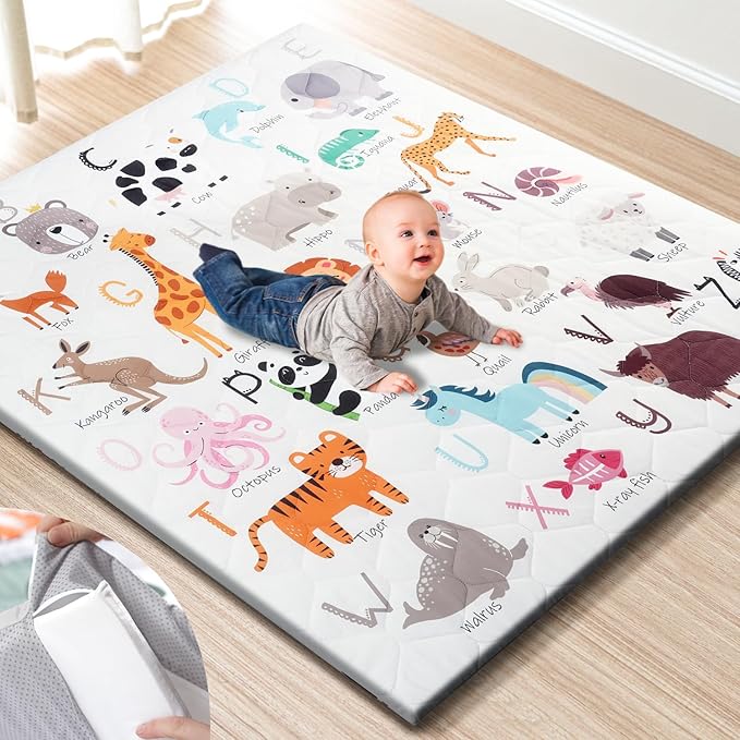 TINYHARBO Premium Foam Baby Play Mat 50" x 50" – Removable & Machine Washable Cover, Extra Thick Padding Playpen Mat, Non-...