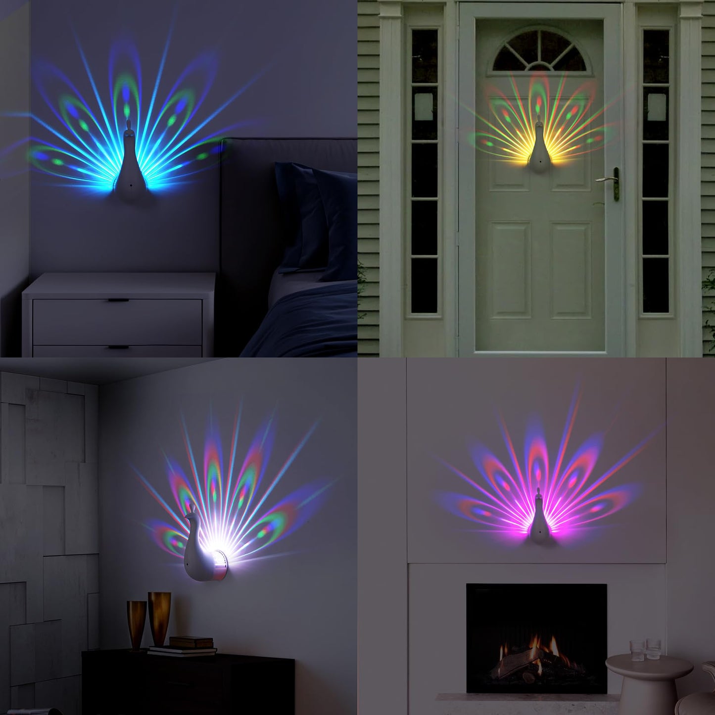 BomKra Peacock Wall Lamp, Dimmable Touch Light with Remote, 7 Colors, Plastic, White, Model ChainrinCC