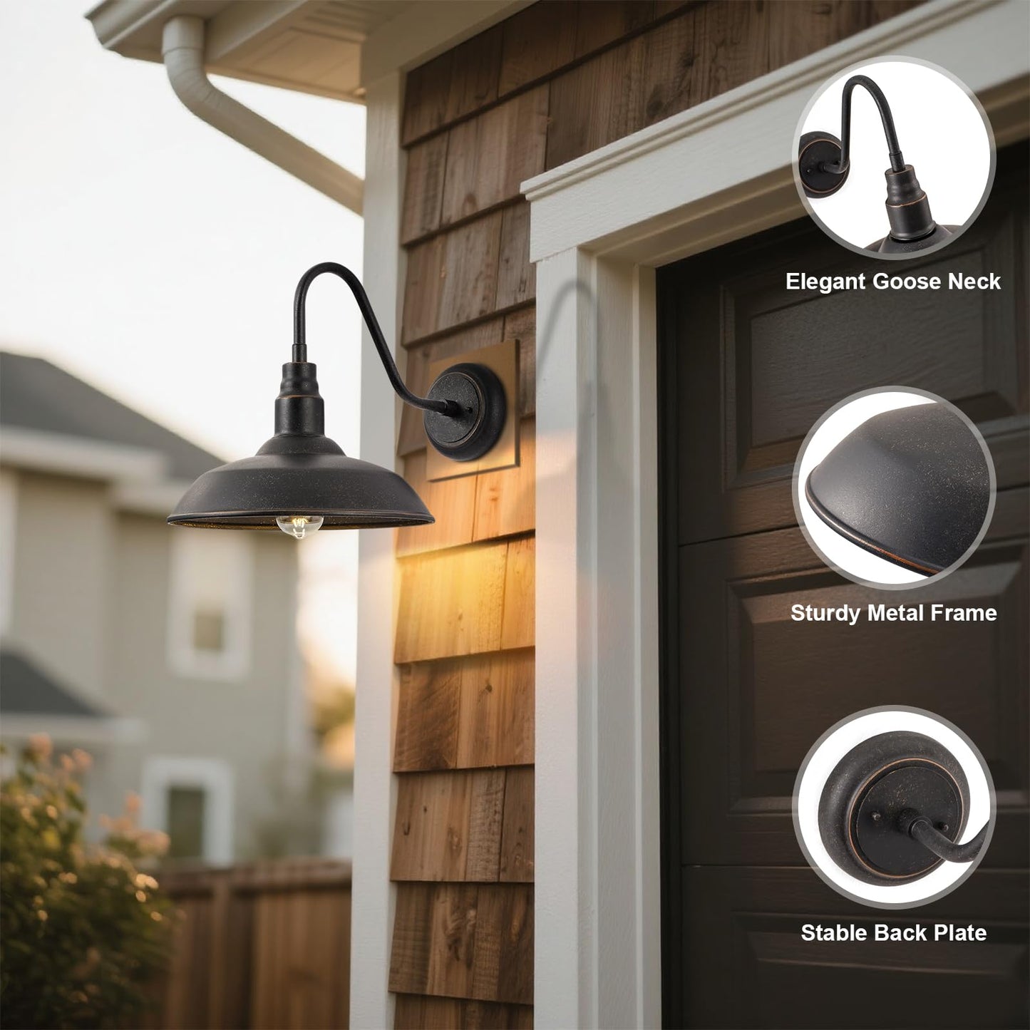 Goalplus Gooseneck Outdoor Light Fixture, 10 Dome, Bronze Metal, Model Lm2201-Br-2P, 2 Pack Barn Light For Porch, Patio, Garage