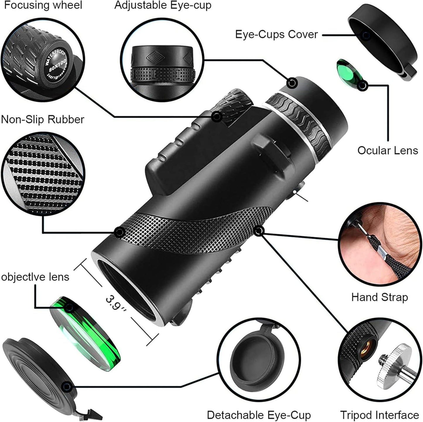 Monocular-Telescope 80X100 High Powered Monoculars High Definition For Adults High Powered With Smartphone Adapter Telescope Hun
