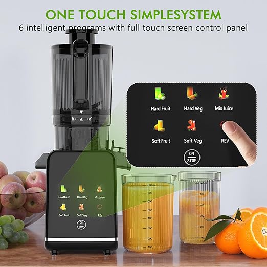 Cold Press Juicer, 4.35" Large Feed Chute Electric Juicer Machine High Juice Yield Slow Masticating Juicer for Whole Vegetables & Fruits, Easy Assemble & Cleaning