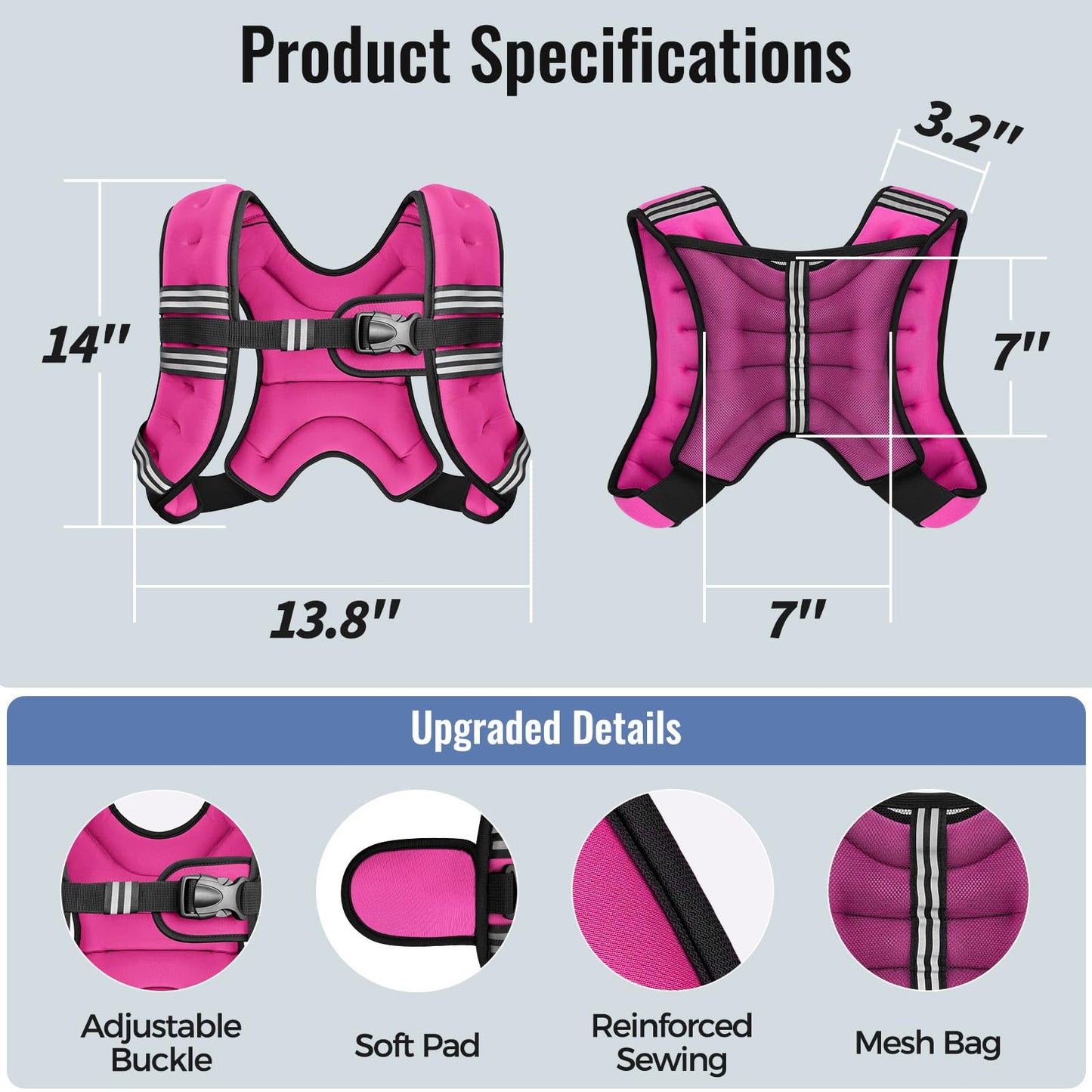 Zeerun Weighted Vest for Women & Men with Reflective Stripe and Adjustable Buckle, Comfortable & Durable Rucking Vest for Walking, Running & Strength Training, 8LBS-Pink
