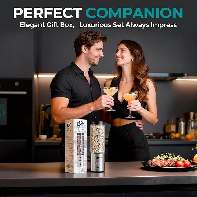 Electric Salt & Pepper Grinder Set One-Handed Automatic Pepper Mill with LED Light Adjustable Coarseness Large-Capacity Refillable Mill Durable Ceramic Core Battery Powered Seasoning Grinder for Home