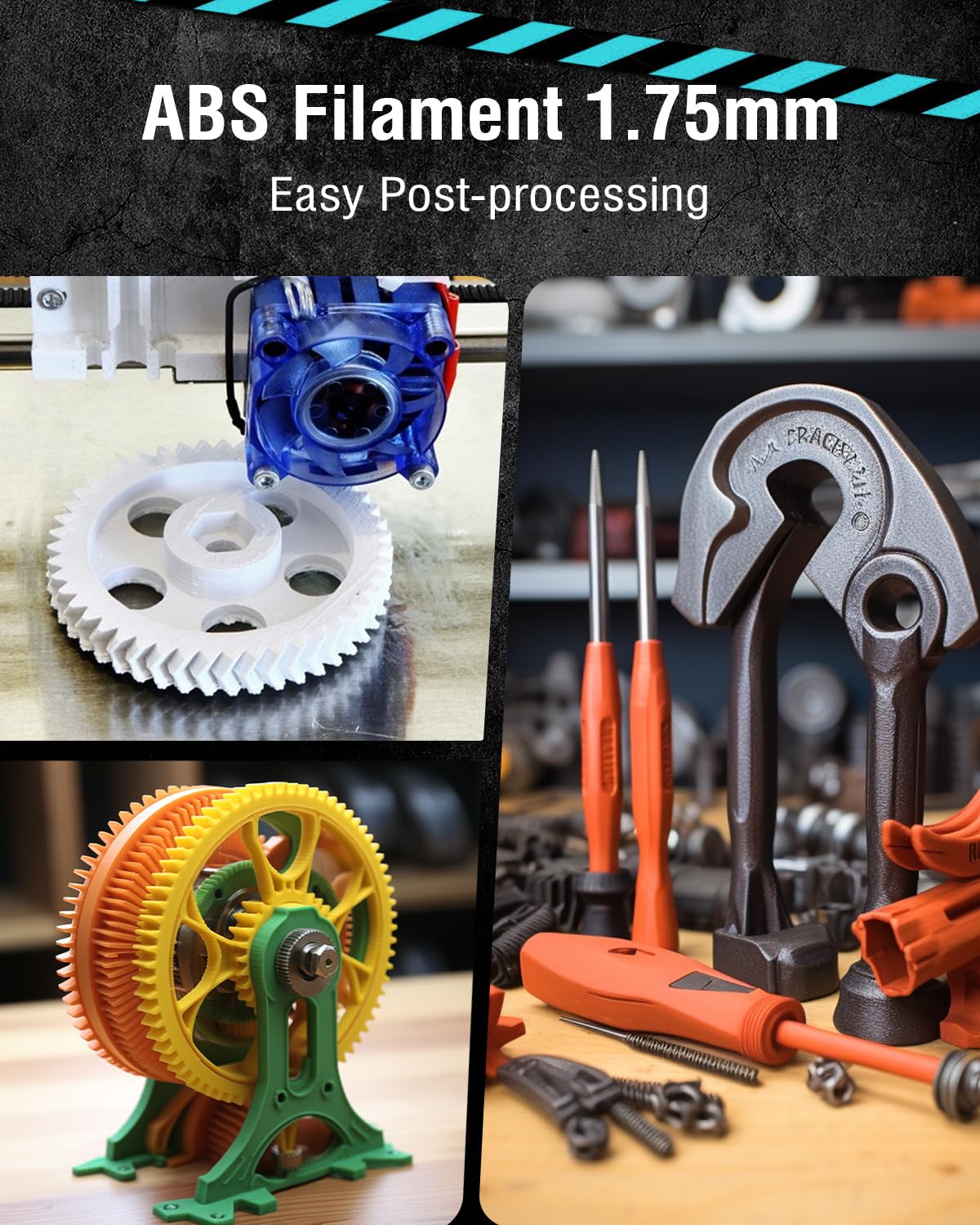 SUNLU ABS Filament 1.75mm 3D Printer Filament, Strong and Durable, Excellent Toughness, Individually Vacuum Packed, 4kg in Total, 1kg per Spool, Pack of 4, Black