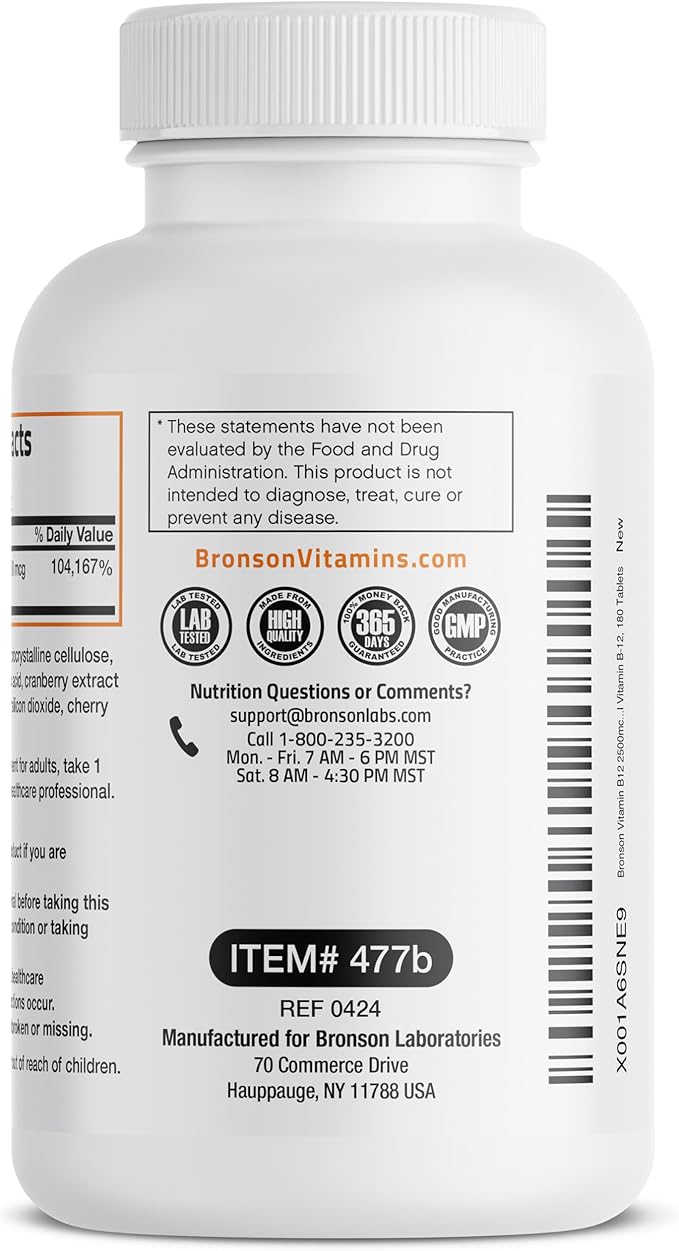 Vitamin B12 2500mcg Shot Of Energy Fast Dissolve Chewable Tablets - Quick Release Cherry Flavored Sublingual B12 Vitamin - Supports Nervous System, Healthy Brain Function Energy Production – 180 Count