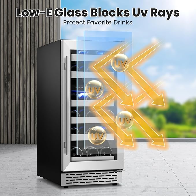 Wine Fridge Freestanding,15 Inch Wine Cooler Under Counter,28 Bottle Built-in Dual Zone Wine Refrigerator with Stainless Steel Reversible Door for Home and Kitchen