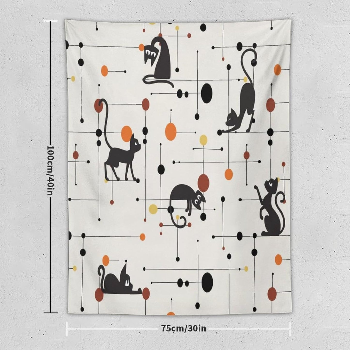 ICMOLYYENLO Abstract Cat Tapestry, Medieval Abstract Atomic Star Cat Vintage Home Wall Hanging Art Tapestry for Bedroom Living Room Dormitory 50x60 Inch