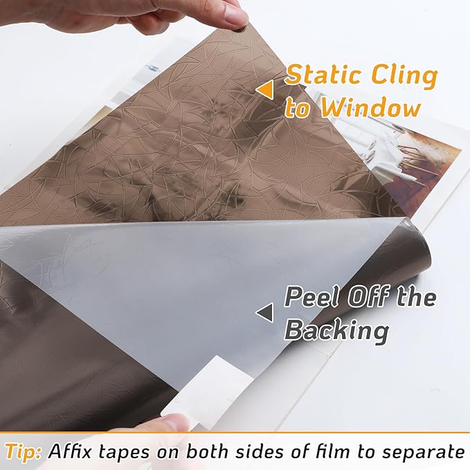 LUTE Window Privacy Film, Rainbow Window Flim, 3D Decorative Stained Glass Cling, Non-Adhesive Vinyl Static Cling Removable Glass Sticker, Sun UV Blocking Covering for Home, Brown, 23.6 x 78.7 inches