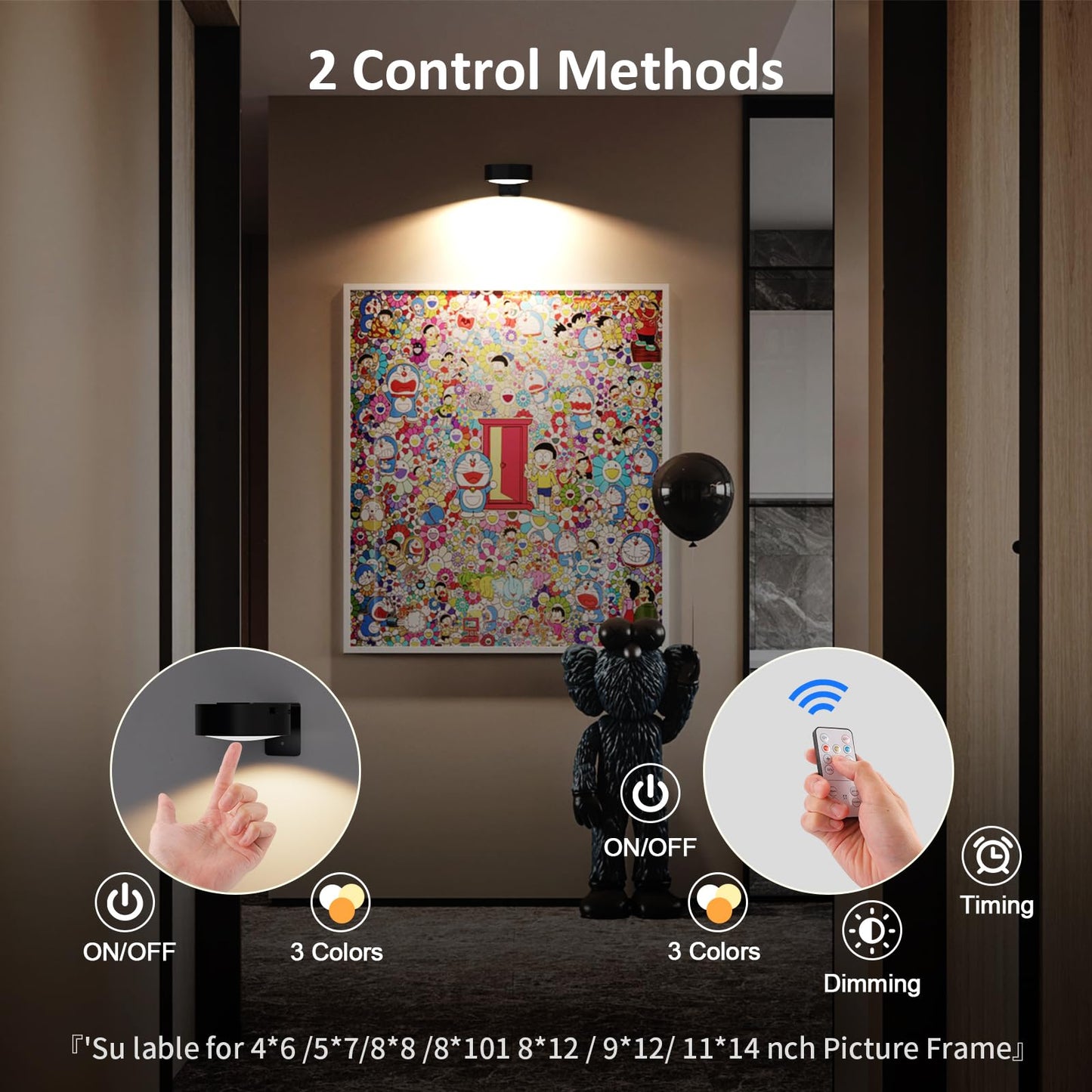 Tututry Picture Lights For Wall  Battery Powered Operated Wireless Magnetic discomfort-reducingting Lights With Remote Dimmable And Timer  Wall Decor Lights With 3 Lighting Modes For Art Display (Black  3Pack)
