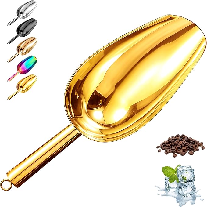 Metal Ice Scoop，Kitchen Ice Scooper for Ice Maker,Stainless Steel Small Ice Scooper for Freezer，Kitchen Gadgets Cookie Flour Pet Dog Food Scoop (Black, 3 OZ)