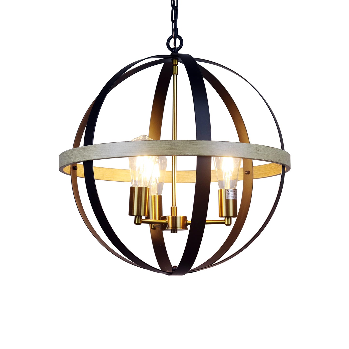 Chloe Lighting 3 Light Pendant, Farmhouse Style, 20in Wide, Matt Black/Brass/Wood, Model CH6H812TT20-UP3