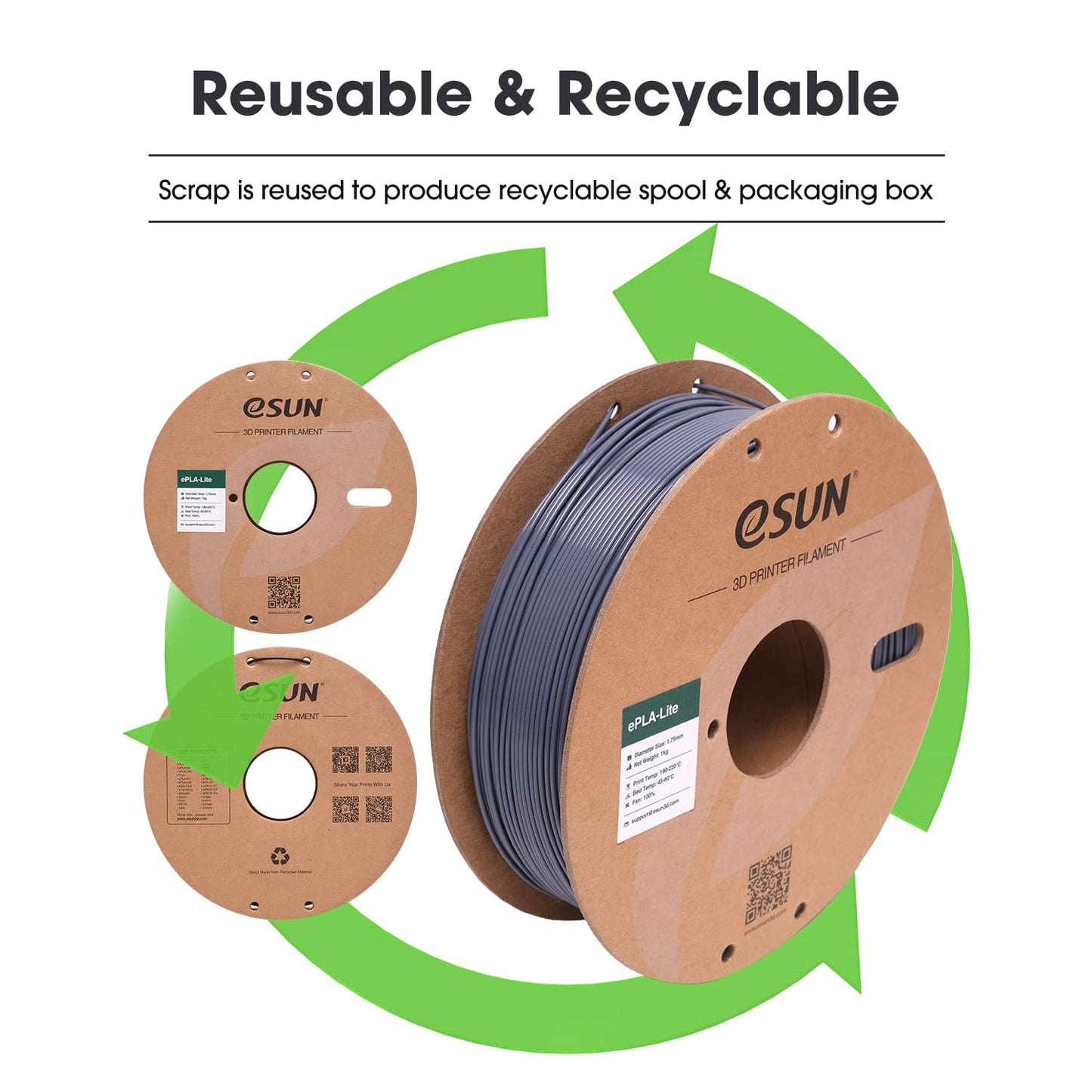 eSUN PLA Filament 1.75mm, High Toughness 3D Printer Filament Upgraded PLA Filament, Dimensional Accuracy +/- 0.03mm, 1KG Cardboard Spool (2.2 LBS) 3D Printing Filament for 3D Printers, Grey