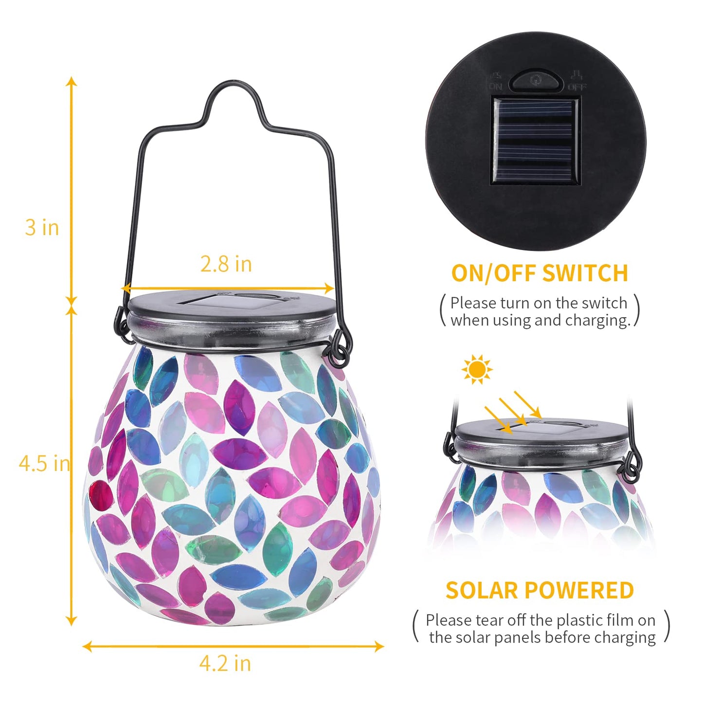 Afirst Mosaic Solar Lantern - Glass Hanging Light, Waterproof Table Lamp for Garden & Patio, Model 4431910B, Leaf Color