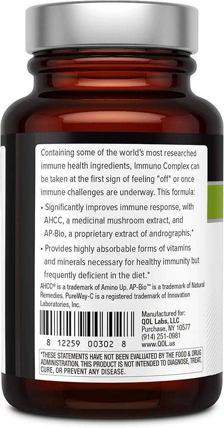 Quality of Life Premium AHCC Complex – ImmunoComplex Includes AHCC Mushroom Extract, Vitamin C, Vitamin D3, Copper, Zinc