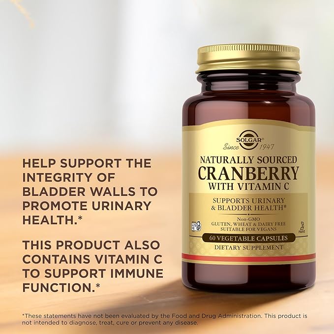 SOLGAR Cranberry with Vitamin C - 60 Vegetable Capsules, Pack of 2 - Supports Urinary & Bladder Health - Non-GMO, Vegan, Kosher, Gluten Free - 120 Total Servings