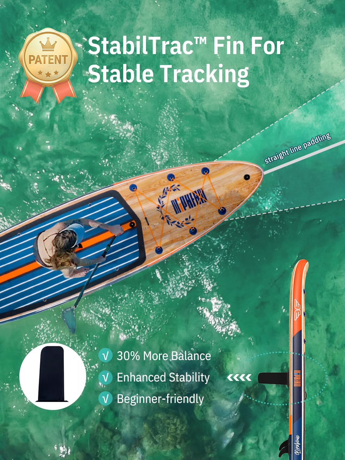 Niphean (Extra Large) Inflatable Paddle Board, SUP for 2+1 People/Family 500lbs Capacity Stand Up Paddle Board with SUP Accessories, StabilTrac Fin Non-Slip Paddleboard for Adults-Grain Flow