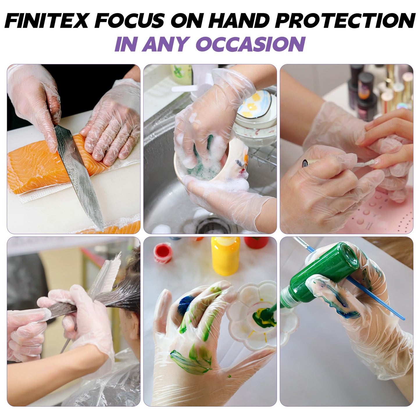 FINITEX Clear Vinyl Gloves Disposable Gloves Food Safe Latex Free Food Prep Exam Gloves Box of 100 (Clear Medium)
