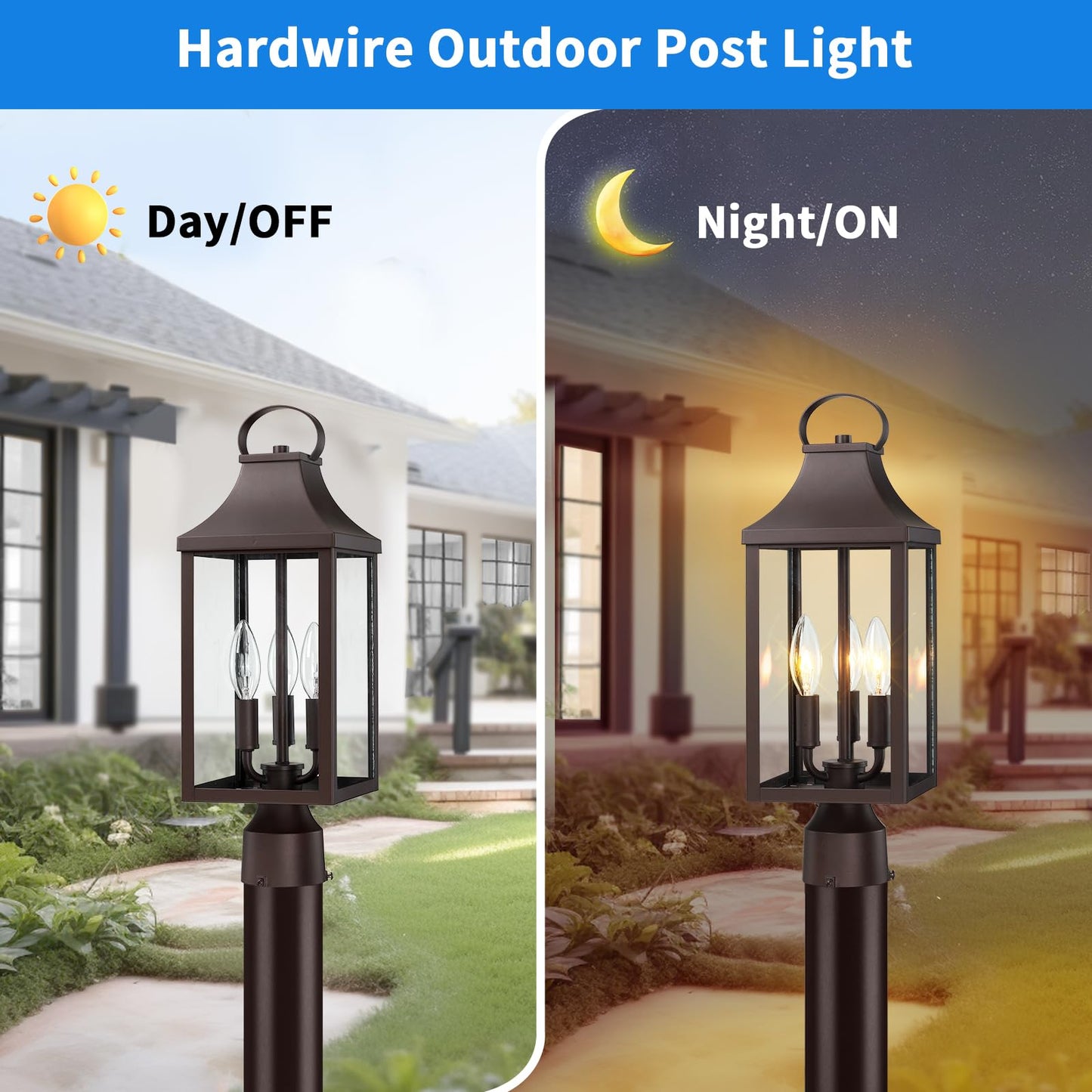 Myhxq 18.62 Post Light Outdoor  Large 3-Light Lamp Post Light Fixture  Modern Pillar Outside Lighting Waterproof Post Lantern Lamp Outdoor Post Light Fixtures Pole Lights For Porch  Brown  1 Pack