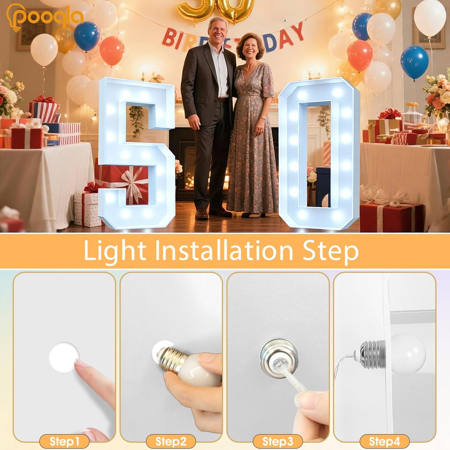 Pooqla 4 FT Light Up Marquee Numbers, Cool White and Warm White LED Large Lighted Marquee Numbers, Giant Mosaic Light Up Numbers for Balloons 9th 19th 90th Birthday Party Decoration, LED Number 9