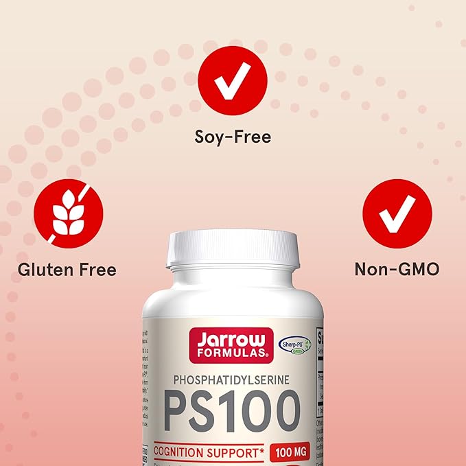 Jarrow Formulas PS100 Phosphatidylserine 100 mg, Dietary Supplement for Brain Health and Cognition Support, 60 Softgels, 20-60 Day Supply