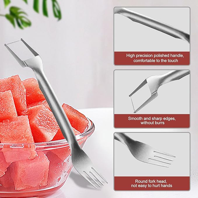 2-in-1 stainless steel fruit slicer,2025 new upgraded portable watermelon fork, fruit fork slicer suitable for home, party, camping and kitchen small tools(2pcs)