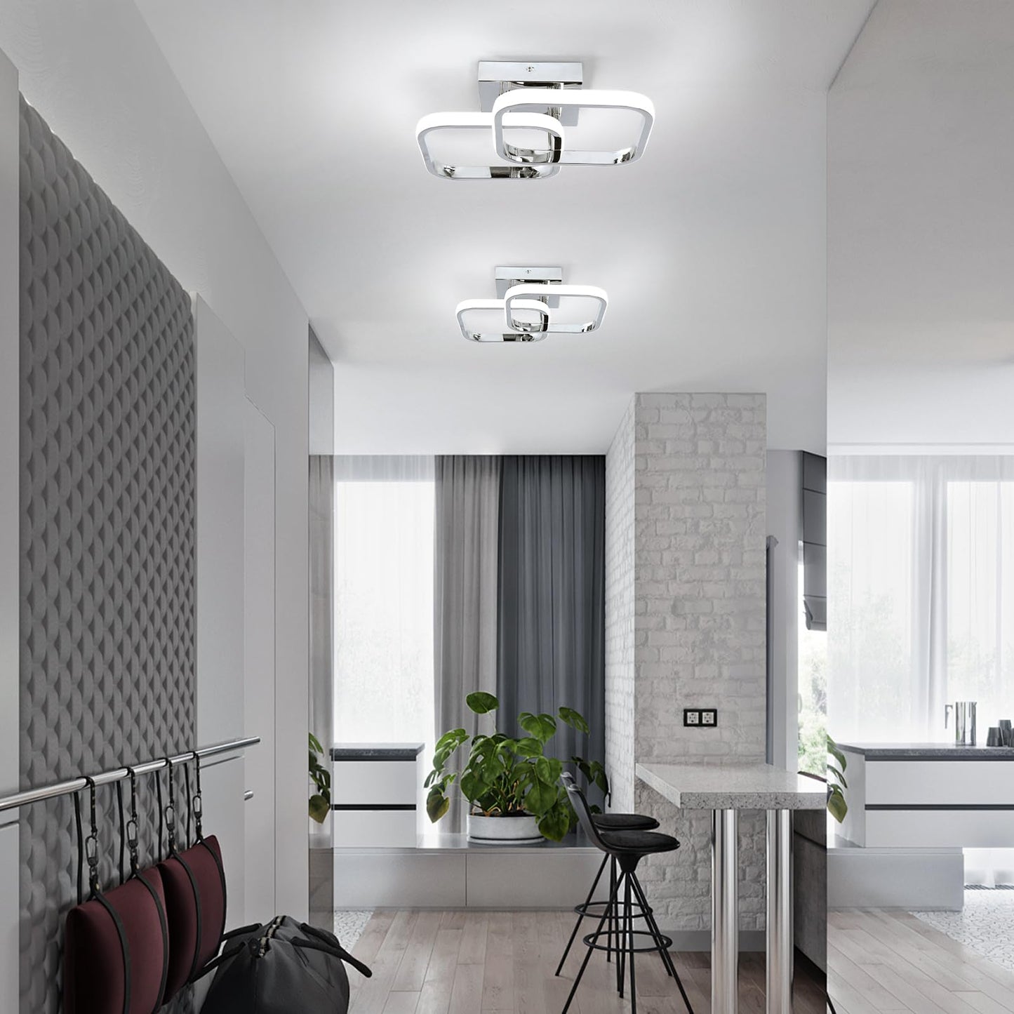 Caneoe 2 Packs Led Ceiling Light Fixture Modern Hallway Light Fixtures Ceiling Lighting Square Close To Ceiling Lights For Bathroom Bedroom Kitchen Balcony Stair Small Hallway Lamp (Chrome)