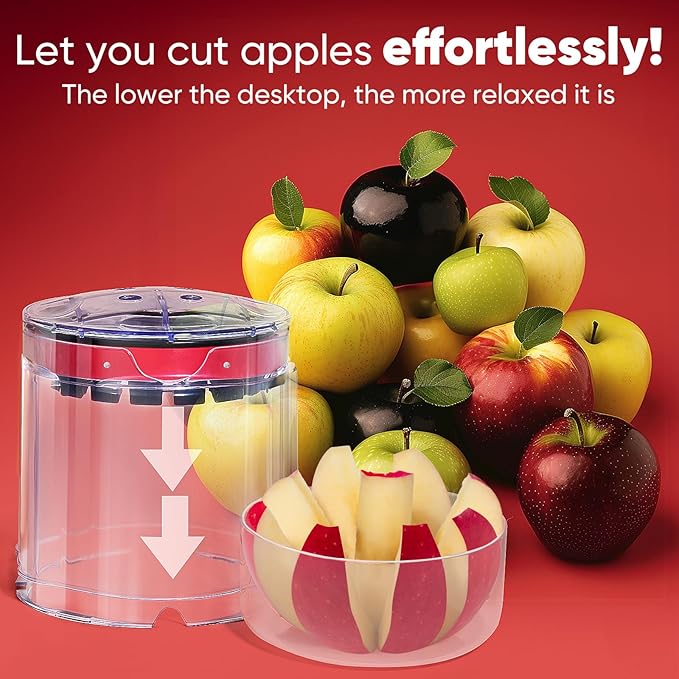 OOKUU Professional Apple Slicer, 8-Slice Ultra-Safe Heavy-Duty Stainless Steel Apple Cutter, 5.12-Inch Extra-Large Corer Cuts Apples All the Way Through with Clear Bowl