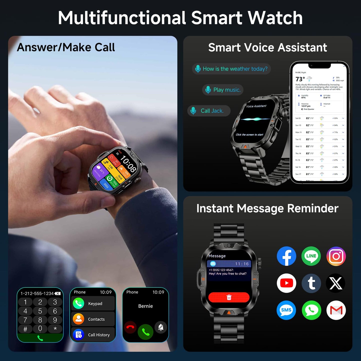Bruboses Smart Watch For Men Military Answer/Make Call 2.01  Display 170+ Sports Modes Fitness Smart Watch Ip68 Waterproof 30 Da