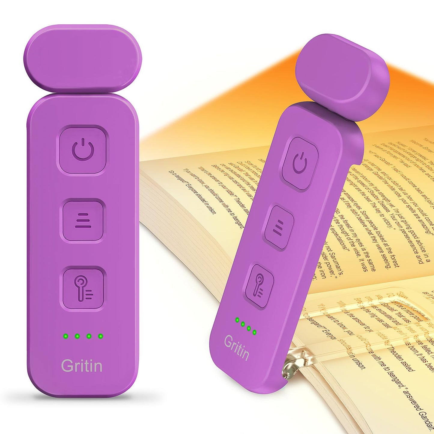Gritin Rechargeable Reading Light - 3 Color Temperatures, 5-Level Dimmable, Clip-On Book Lamp, Dark Purple, Model G1313