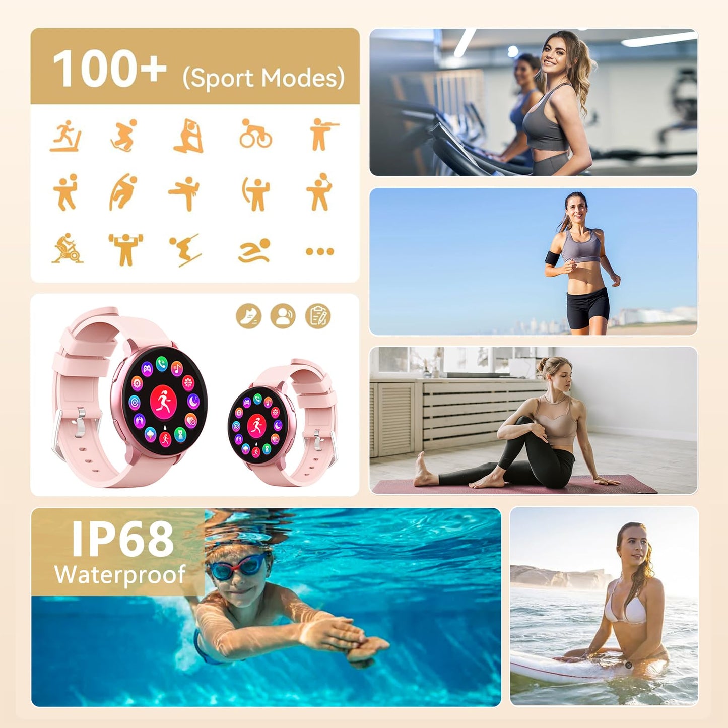Blintok Smart Watch for Men Women Fitness Tracker with 100+ Sport Modes,Activity Trackers for iOS/Android Waterproof/Heart Rate/Sleep/Steps Monitor/Pedometer Monitor Monitor (Pink)