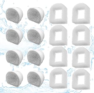 16 Pack Pet Fountain Filter Replacement,8 Carbon Filters and 8 Foam Pre-Filter Replacement Compatible with Multiple Pet Wa...