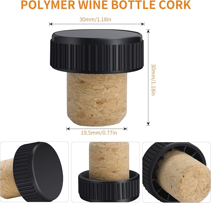 50pcs Wine Bottle Cork Stopper with 50pcs Black Plastic Top, Gold, Red and Black PVC Heat Shrink Capsules, T-Shape Wine Corks and Wine Bottle Seals Shrink Caps for Wine