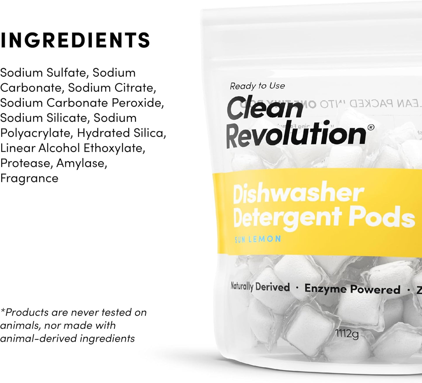 Clean Revolution Natural Dishwasher Detergent Pods, 80 Pods, Enzyme Powered, No Chemical Additives, No Residue, Made in the USA