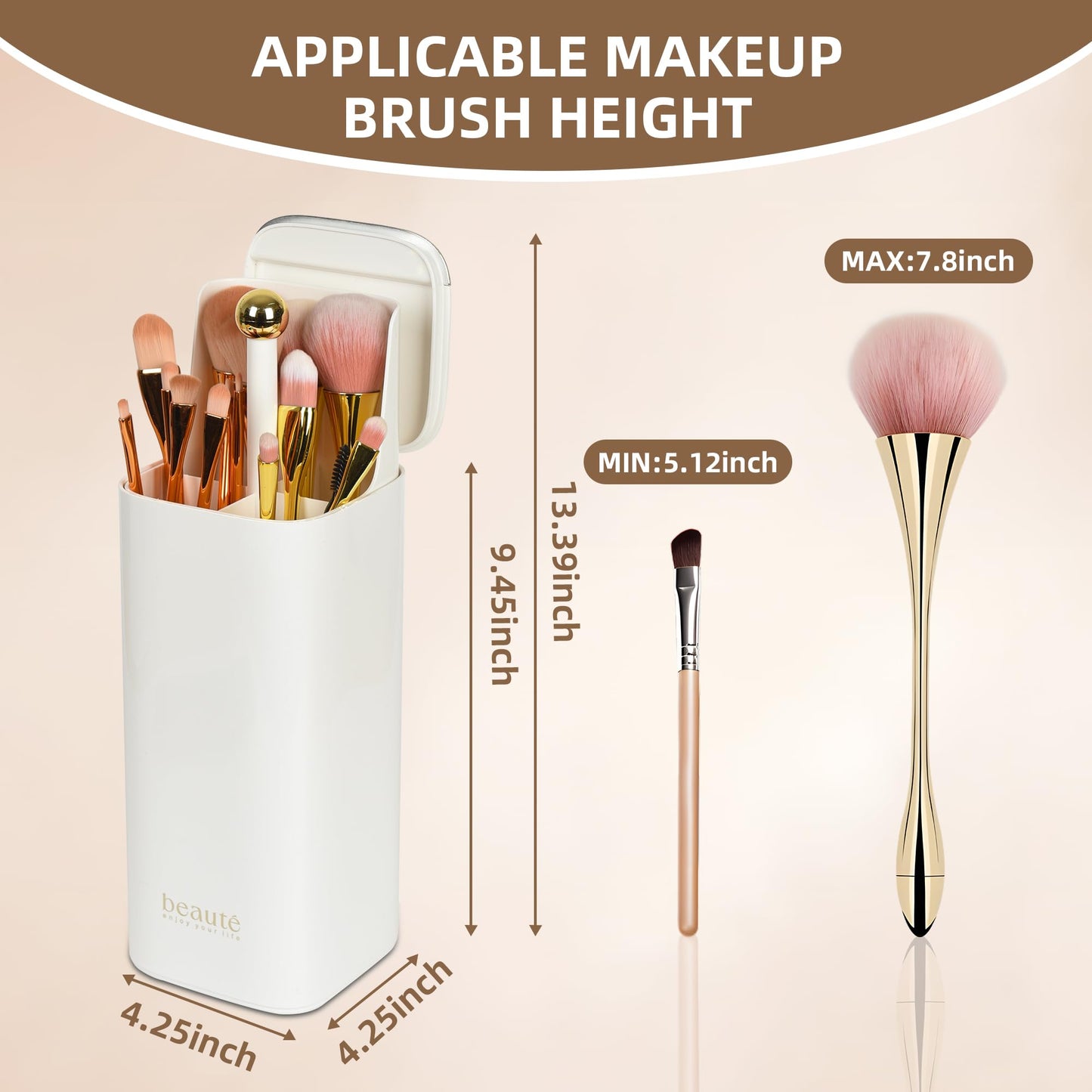 Makeup Brush Holder with Lid, Automatic Lifting Waterproof Dustproof Makeup Brushes Organizer for Vanity Desktop Bathroom Counte