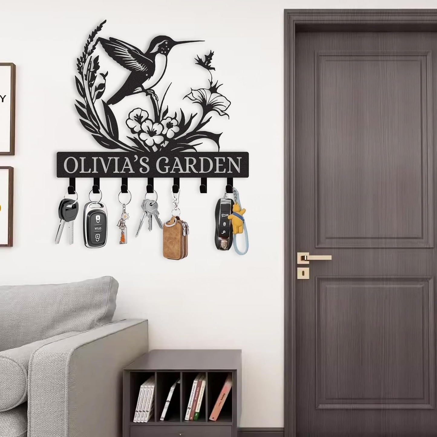 Personalized Metal Key Holder Wall Mount, Key Holder for Wall, Custom Bird Design Key Organizer Rack with Hooks, Coat Rack, Key Hanger Decor for Living Room Bedroom Entryway Farmhouse