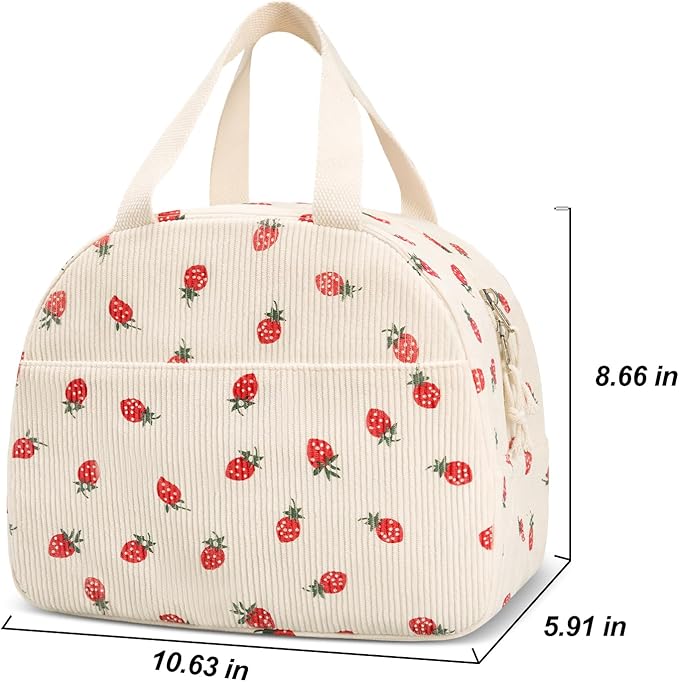 Lunch Box for Women,Cute Corduroy Lunch Tote Bag,Reusable Insulated Lunch Box,Large Capacity Cooler Bag with Compartments for Work, Picnics or Travelling