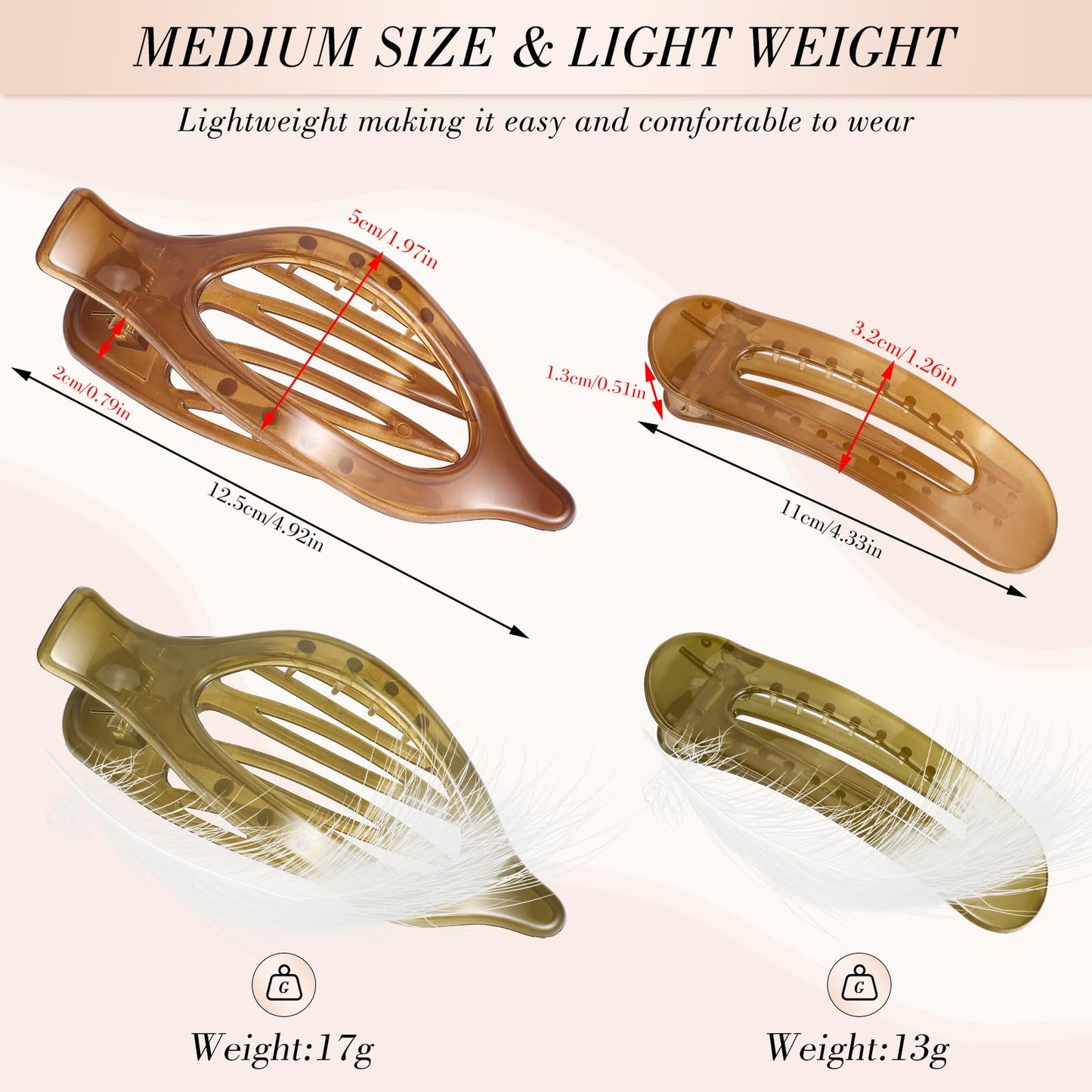 8 PCS Flat Hair Clips, 4 Colors Flat Claw Clips 2 Styles Hair Claws for Women Girls Thin Hair