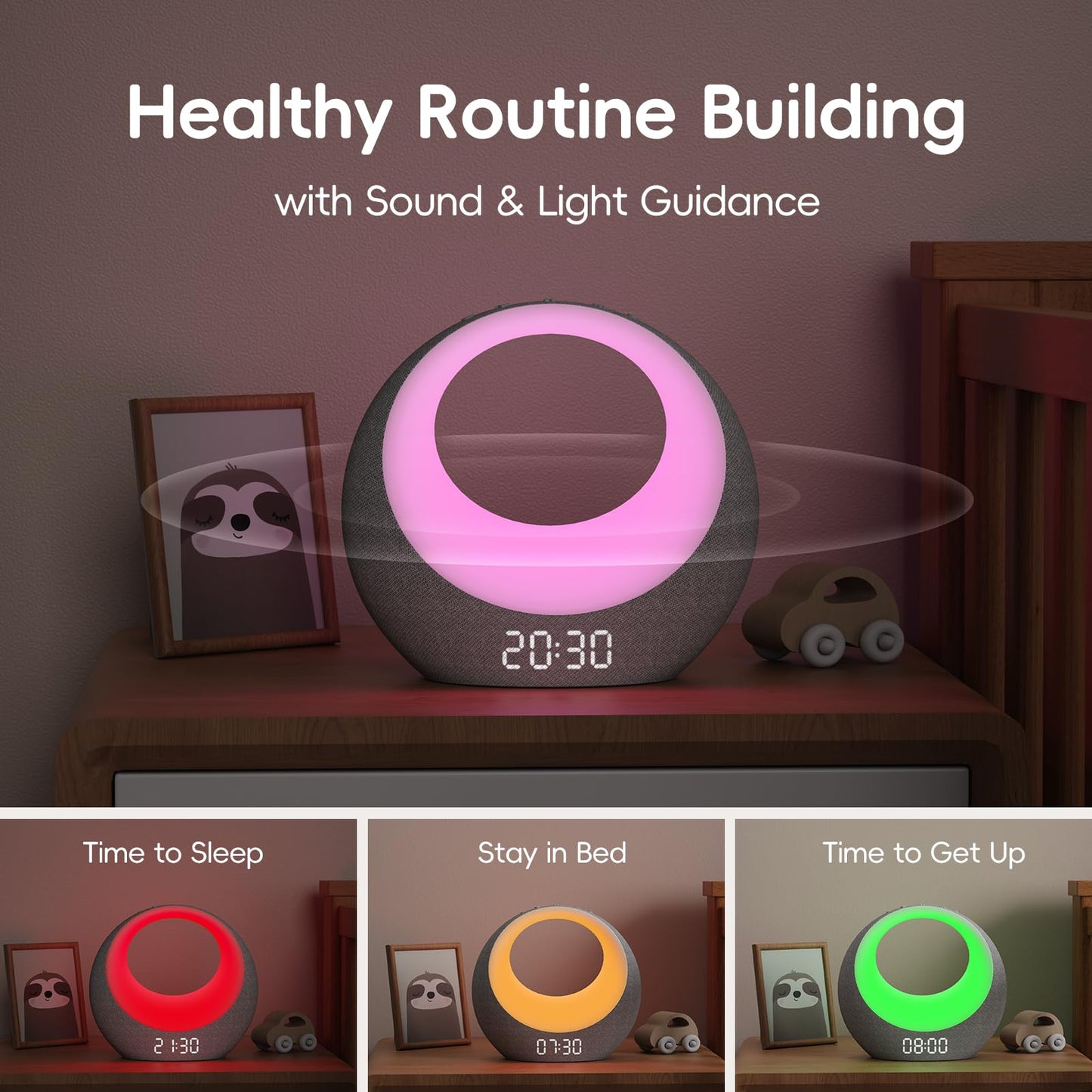 Gianna Baby Sound Machine - Auto-Soothing, Customizable Recording, 26 Soothing Sounds, 8 Eye-Care Lights, APP-Controlled White Noise Machine, Rechargeable Sleep Trainer - Ideal for Nurseries, Bedrooms