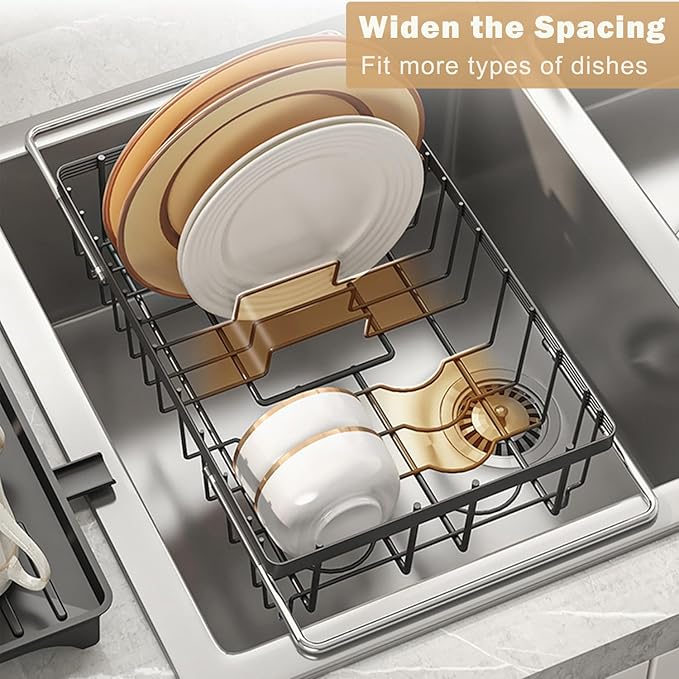 Dish Drying Rack with Detachable Drainboard – Expandable Over Sink Dish Rack, Dish Dryer Rack for Inside Sink,Countertop Dish Drainer with Utensil Holder