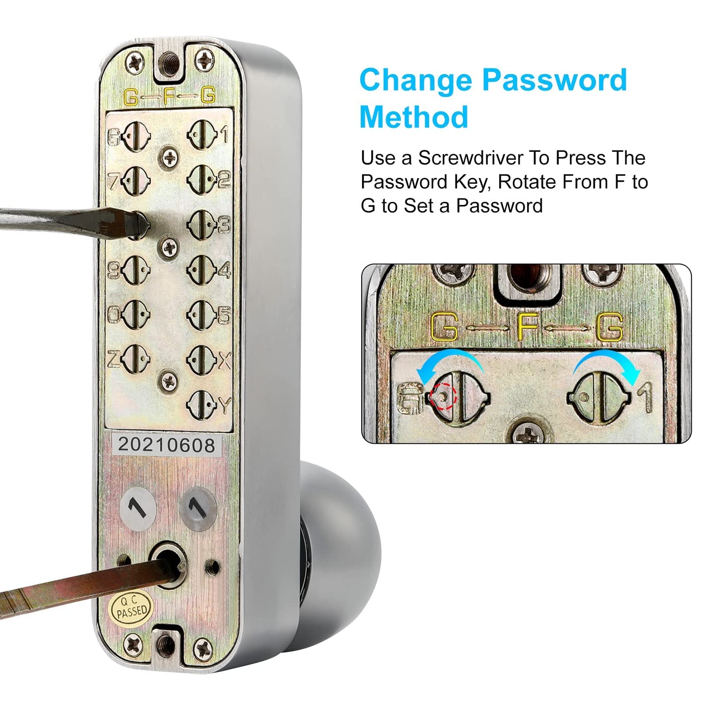 MeHiMe Mechanical Keyless Door Lock - No Electronic, Easy to Install, Keypad Handle for Garage, Hotel, Office, Warehouse