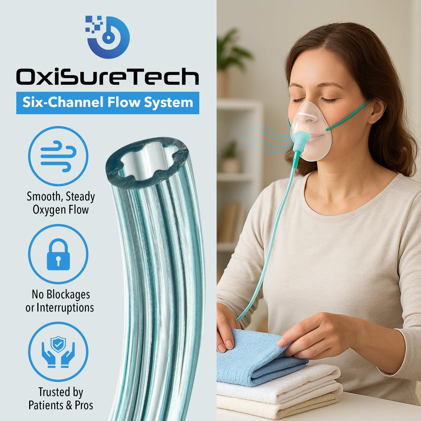 1 Oxygen Tubing 50 Ft Non Kinking High Flow — Medical Grade Universal Oxygen Hoses for Home Use, Compatible w/Standard Oxygen Therapy Devices and Connectors, O2 Tubing for Oxygen Concentrator (1 Pack)