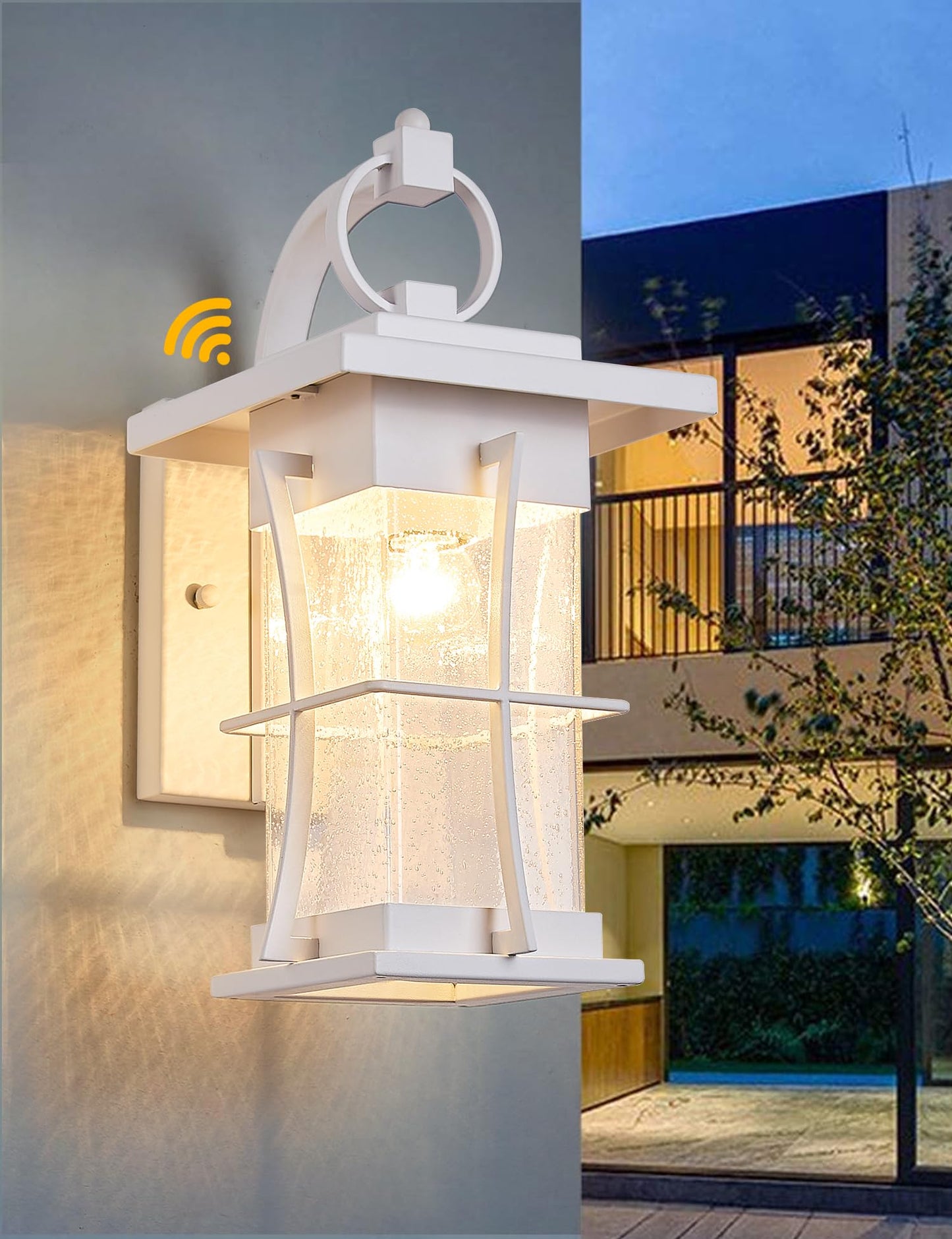 EERU White Outdoor Wall Light Dusk to Dawn Lantern with Photocell Sensor, Waterproof, Metal, Model 05-E-WL(WH)